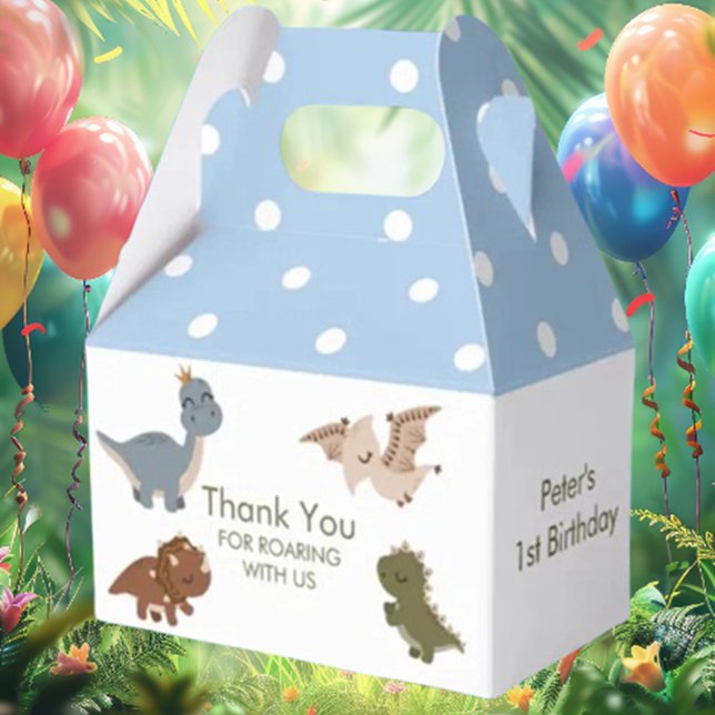 Caixinha De Lembrancinhas Boho Dinossauros Azul Obrigado (Delight your guests with our Boho Dinosaurs BLUE Thank You Favor Box!)