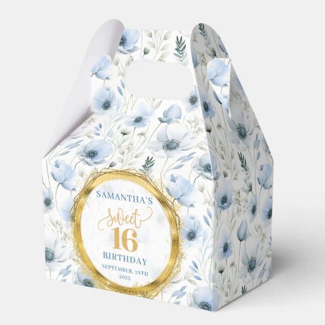 Caixinha De Lembrancinhas Boho Dusty Blue Floral Sparkles (Sweet 16 Favor Box Boho Dusty Blue Floral Sparkles)