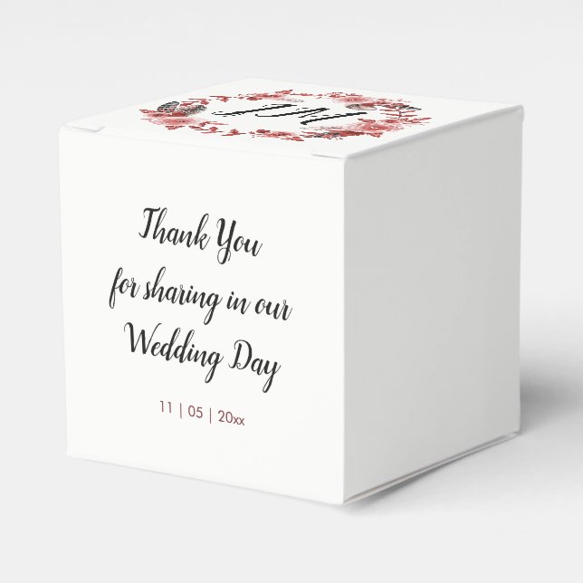 Caixinha De Lembrancinhas Boho Feather Burgundy Rosa Wreath Monograma (Frente)