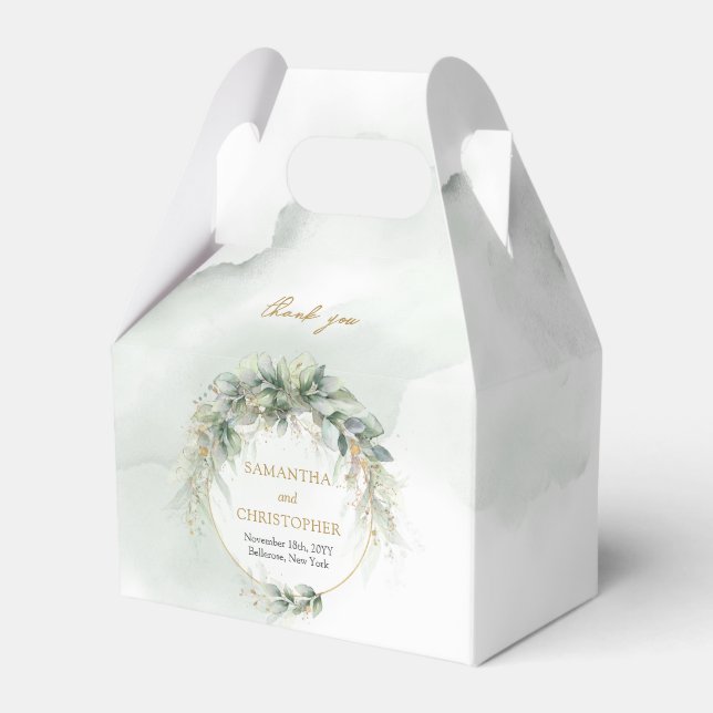 Caixinha De Lembrancinhas Boho greenery eucalyptus foliage gold frame (Frente)