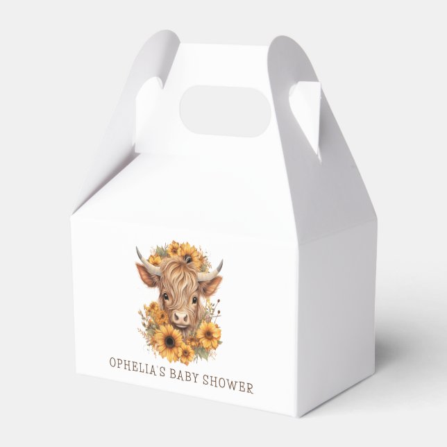 Caixinha De Lembrancinhas Boho Highland Cow Sunflower Chá de fraldas Obrigad (Frente)
