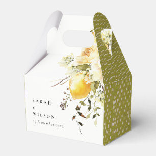 Caixinha De Lembrancinhas Boho Lemon Yellow Watercolor Casamento Floral