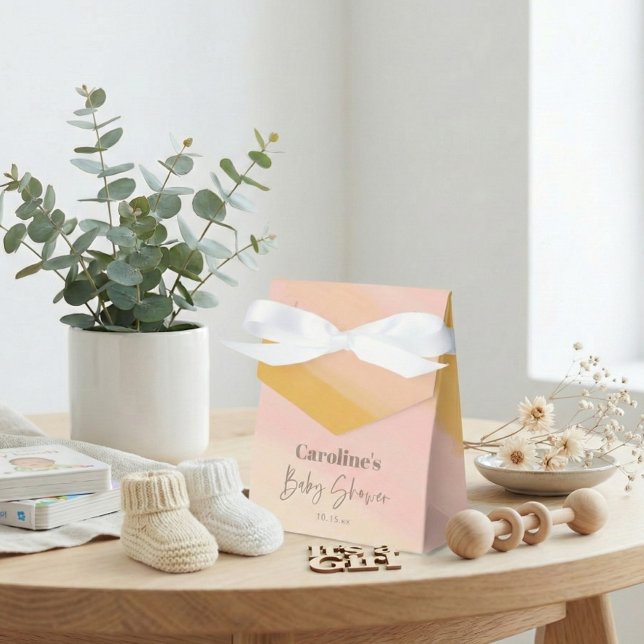 Caixinha De Lembrancinhas Boho Pink Yellow Script Custom Baby Shower   (Criador carregado)