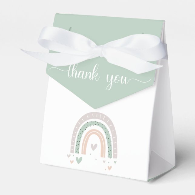 Caixinha De Lembrancinhas Boho Rainbow Hearts Sage Chá de fraldas (Frente)