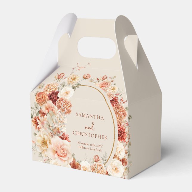 Caixinha De Lembrancinhas Boho terracotta burgundy - ouro floral eucalipto (Frente)