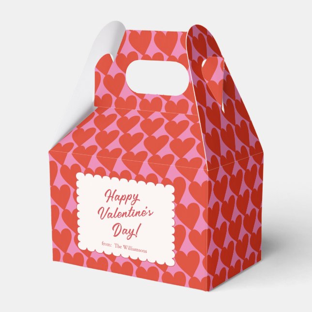 Caixinha De Lembrancinhas Bold Pink Red Heart Valentines Personalized Name (Frente)