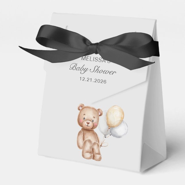 Caixinha De Lembrancinhas Bolo de Bebê Urso Fofo com Balões (Frente)