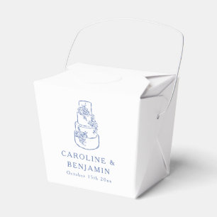 Caixinha De Lembrancinhas Bolo de Casamento Minimalista Doodle Azul Francês