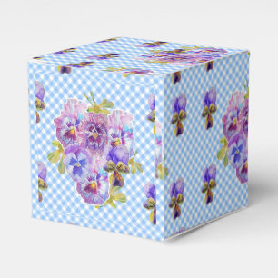Caixinha De Lembrancinhas Bolo Floral chique Azul Gingham Pansy