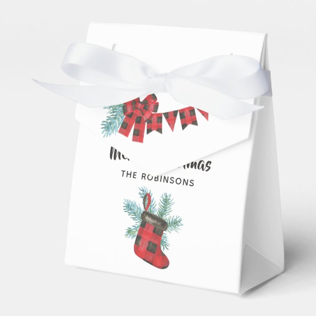 Caixinha De Lembrancinhas Bom Natal da Xadrez Buffalo Lumberjack Bear (Frente)