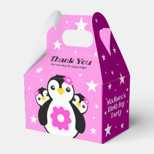 Caixinha De Lembrancinhas Bonita Feliz Aniversário Rapariga Pinguins Flores
