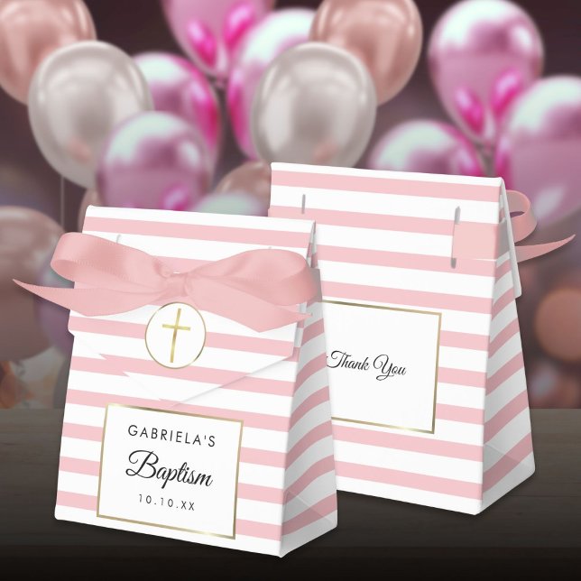 Caixinha De Lembrancinhas Bonito Greve Rosa Baptism Christening (Pretty Pink Stripe Baptism Christening Favor Boxes
)