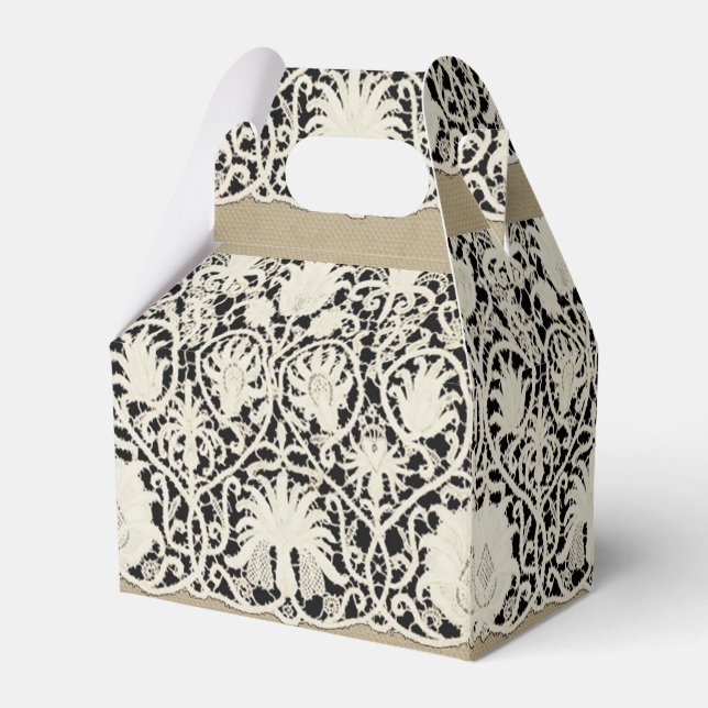 Caixinha De Lembrancinhas Bonito Linen White Lace Antique de Casamento  (Frente)