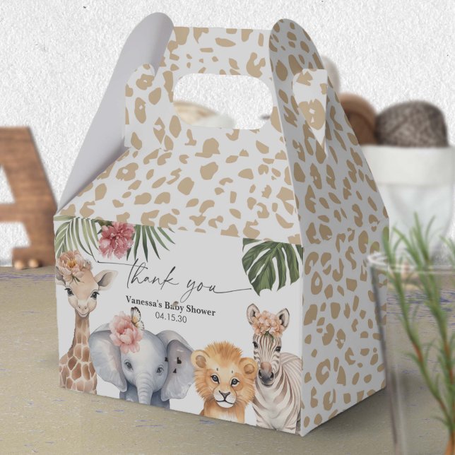 Caixinha De Lembrancinhas Bonito Safari Baby Animal Chá (Safari Animals Baby Girl Shower Favor box.)