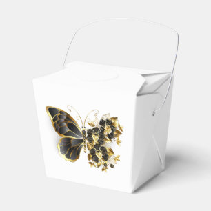 Caixinha De Lembrancinhas Borboleta Flor Dourada com Orquídea Preta