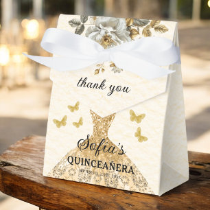 Caixinha De Lembrancinhas Borboletas da Quinceañera Dourada