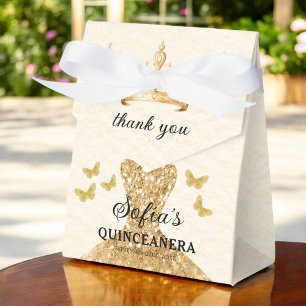 Caixinha De Lembrancinhas Borboletas da Quinceañera Dourada