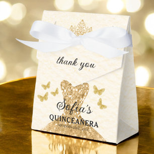 Caixinha De Lembrancinhas Borboletas da Quinceañera Dourada