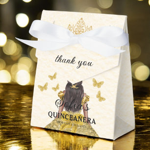 Caixinha De Lembrancinhas Borboletas da Quinceañera Dourada