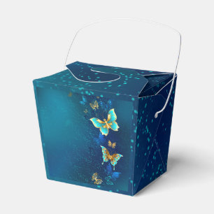Caixinha De Lembrancinhas Borboletas de Ouro em um fundo azul