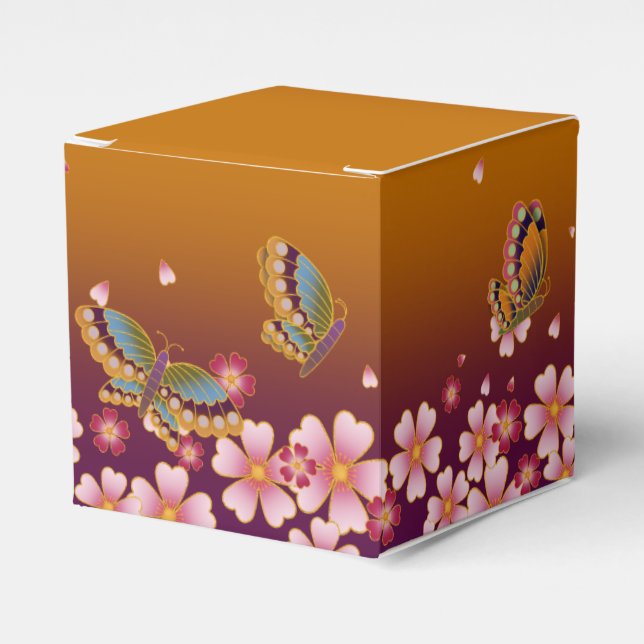 Caixinha De Lembrancinhas Borboletas em Sakura Blossomas Personalizáveis Dou (Frente)