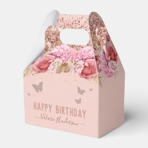 Caixinha De Lembrancinhas Borboletas Floral Feliz Aniversário Rosa