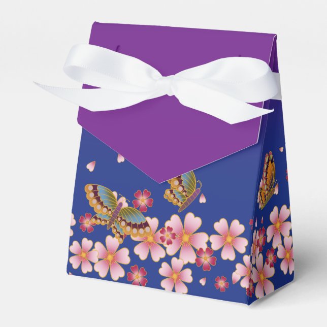 Caixinha De Lembrancinhas Borboletas No Meio De Flores Sakura Personalizávei (Frente)
