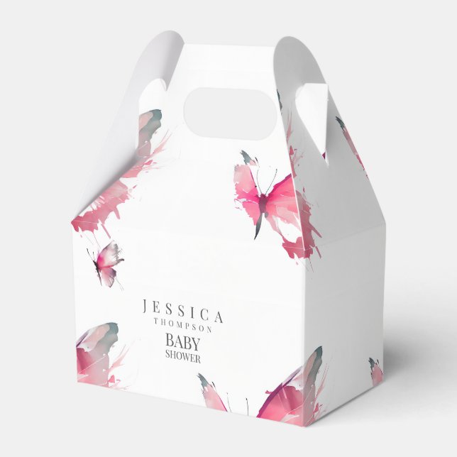 Caixinha De Lembrancinhas Borboletas rosa Chá de fraldas branco (Frente)