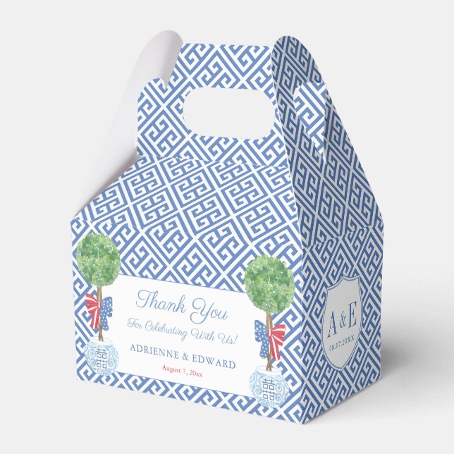 Caixinha De Lembrancinhas Boxwood Topiary Monograma 4 de julho Casamento (Frente)