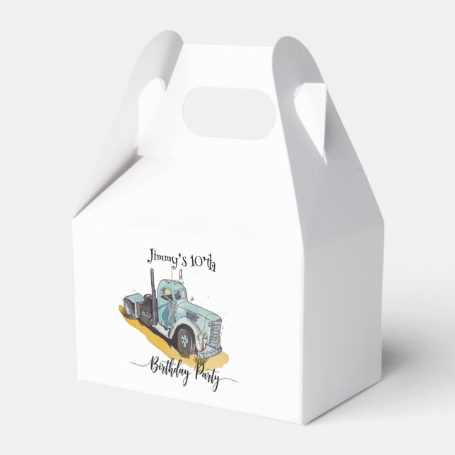 Caixinha De Lembrancinhas Boys Birthday Party Blue Semi Truck (Verso)