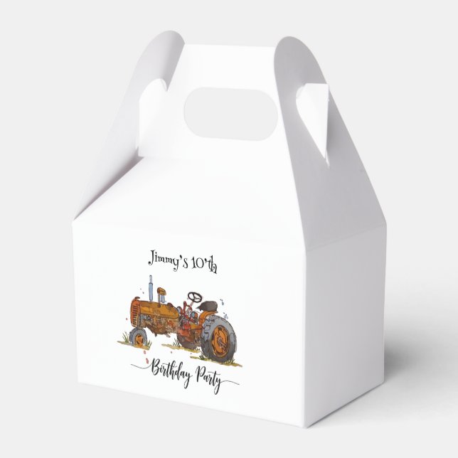 Caixinha De Lembrancinhas Boys birthday party with antique tractor design (Verso)
