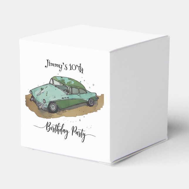 Caixinha De Lembrancinhas Boys birthday party with two toned sedan (Verso)