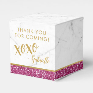 Caixinha De Lembrancinhas Bright Hot Pink Dourado Gliter Xoxo Marble Anivers