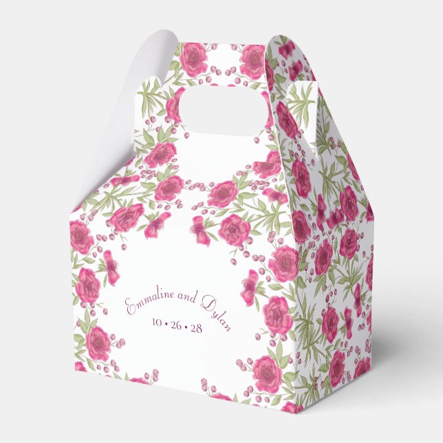 Caixinha De Lembrancinhas Bright Pink Rose Wedding (Frente)