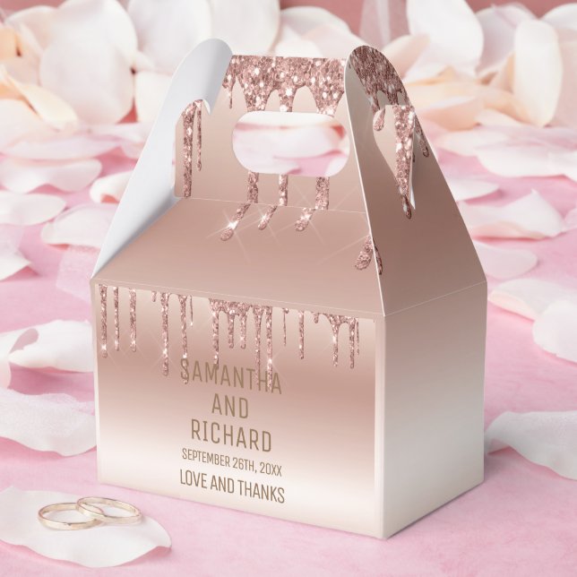 Caixinha De Lembrancinhas Brilho Metálico de rosa Dourado (Casamento)