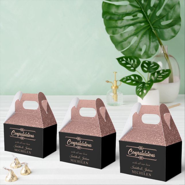 Caixinha De Lembrancinhas Brilho Preto e Dourado Rosa Lindo (Múltiplo)