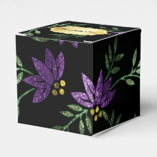 Caixinha De Lembrancinhas Brilho roxo e floral preto