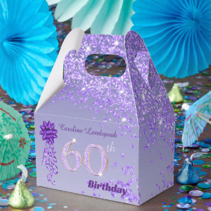 Caixinha De Lembrancinhas Brilho Roxo Escuro e Briso 60º Aniversário