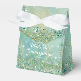 Caixinha De Lembrancinhas Brilho Turquesa Elegante, Quinceanera