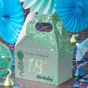 Caixinha De Lembrancinhas Brilho Verde Escuro e Fita 18º Aniversário