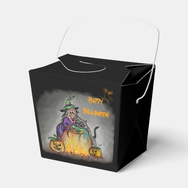 Caixinha De Lembrancinhas Bruxa e gato, Feliz Halloween! (Frente)