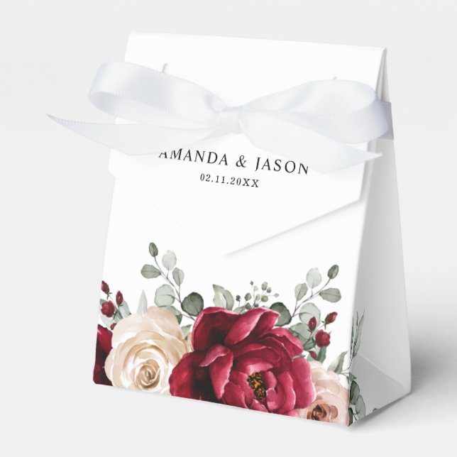 Caixinha De Lembrancinhas Burgundy Champagne Ivory Mauve Rosa Floral Casamen (Frente)