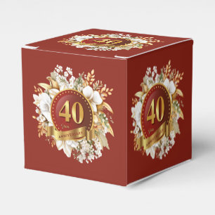 Caixinha De Lembrancinhas Burgundy E Dourada Floral 40º Aniversário De Casam