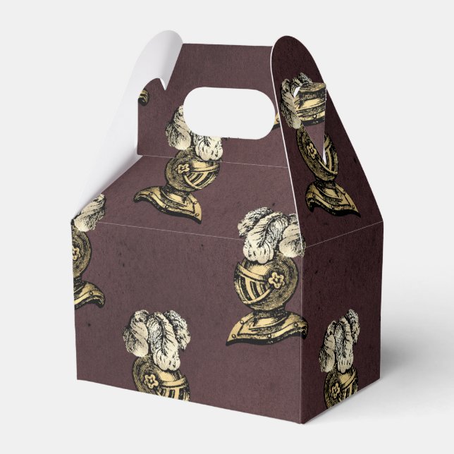 Caixinha De Lembrancinhas Burgundy e Dourado Padrão Cavaleiro (Frente)