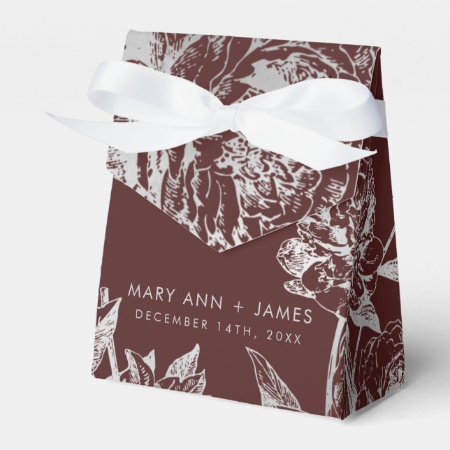 Caixinha De Lembrancinhas Burgundy Floral Simples e Moderno Casamento (Frente)