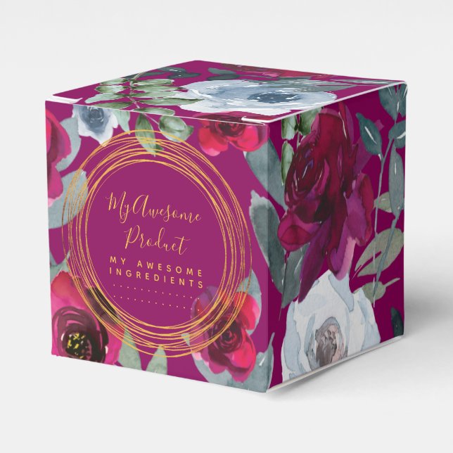 Caixinha De Lembrancinhas Burgundy Sage Produto Floral Verde Azul (Frente)