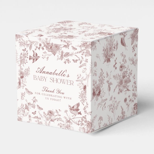 Caixinha De Lembrancinhas Burgundy Toile Jouy Floral Chá de fraldas Boxes (Frente)