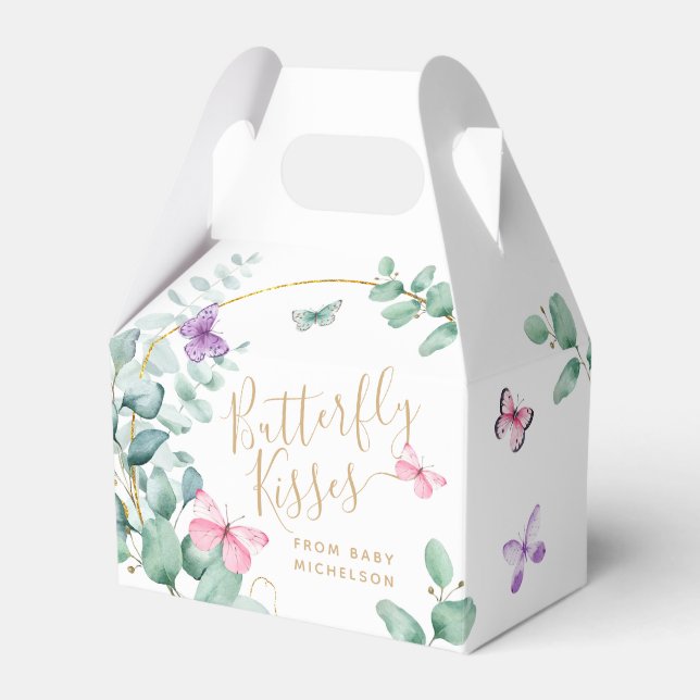 Caixinha De Lembrancinhas Butterfly Beija Chá de fraldas Eucalyptus Obrigado (Frente)