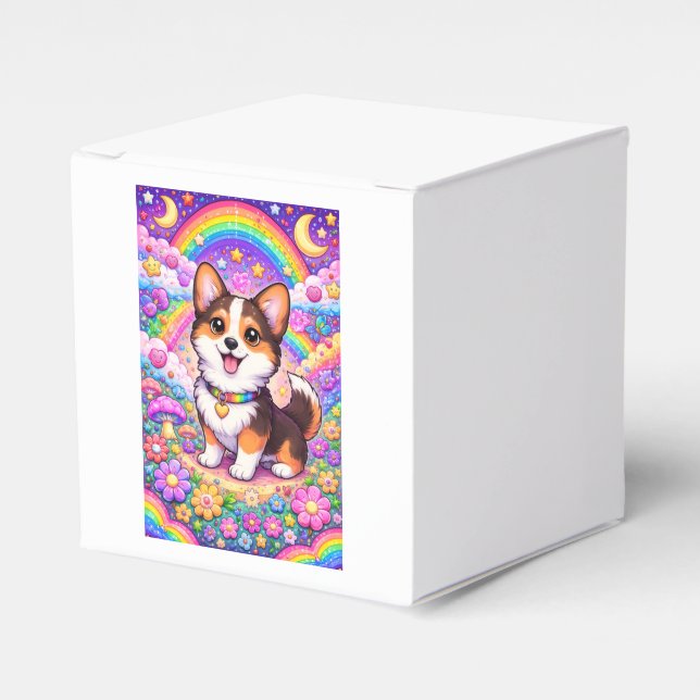 Caixinha De Lembrancinhas Cachorrinho Fofo e Arco-íris Adorável (Frente)