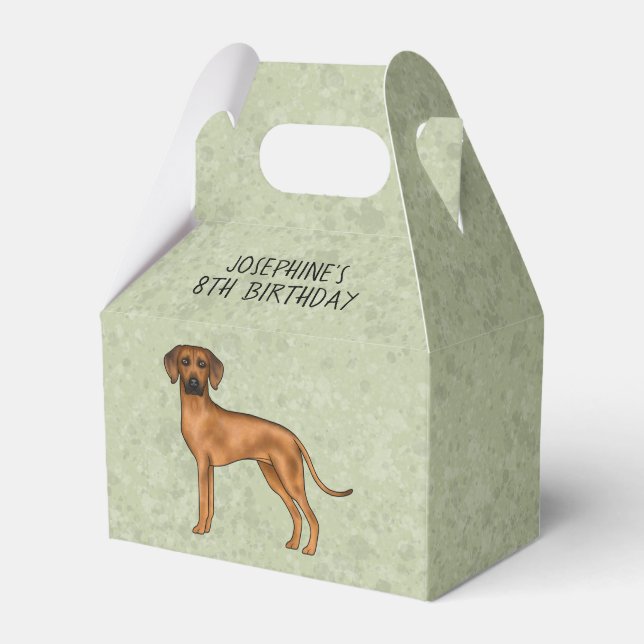 Caixinha De Lembrancinhas Cachorro Marrom Fofo Rhodesian Ridgeback Com Texto (Frente)